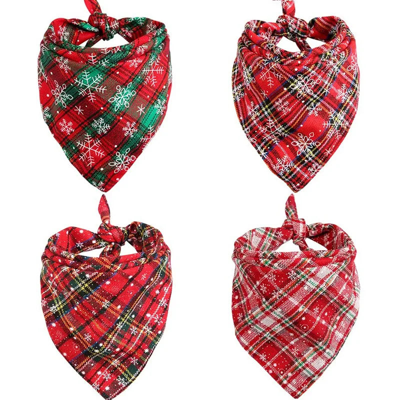 Dog Bandanas Large Pet Scarf Christmas Snow Print Dog Cotton Plaid WashableBow Ties Collar Cat Dog Scarf Large Dog Accessories