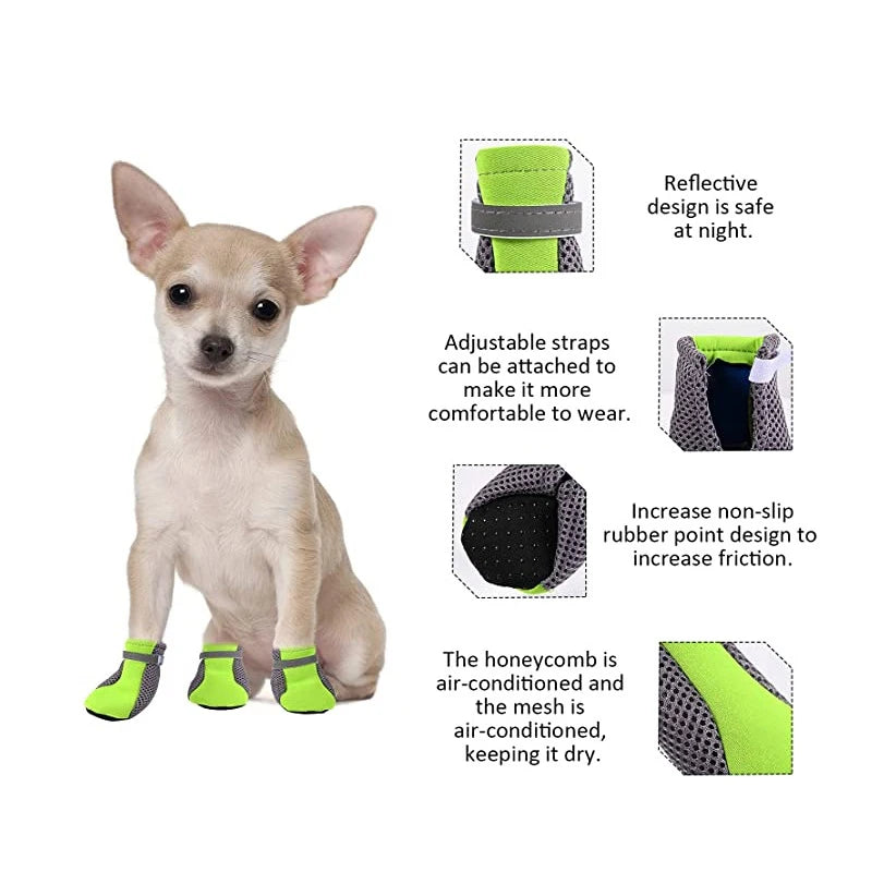 Pet Dog Shoes Breathable Waterproof Outdoor Walking Net Soft Summer Pet Shoes Night Safe Reflective Boots for Small Medium Dogs