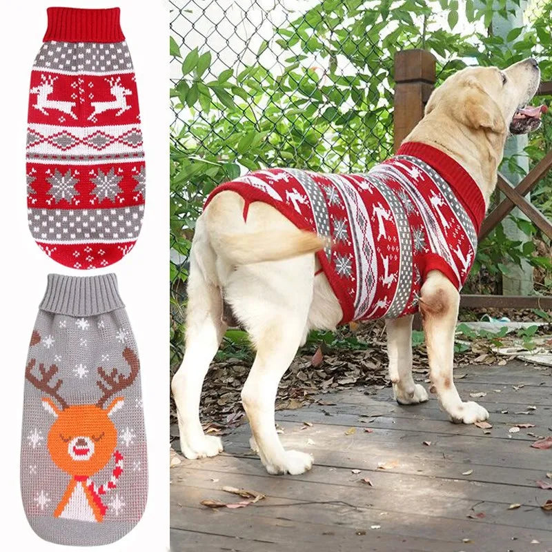 Dog Stripes Sweaters Winter Knitting Pet Sweater for Medium Large Dogs Christmas Elk Big Dog Clothes Labrador Pullovers Costume