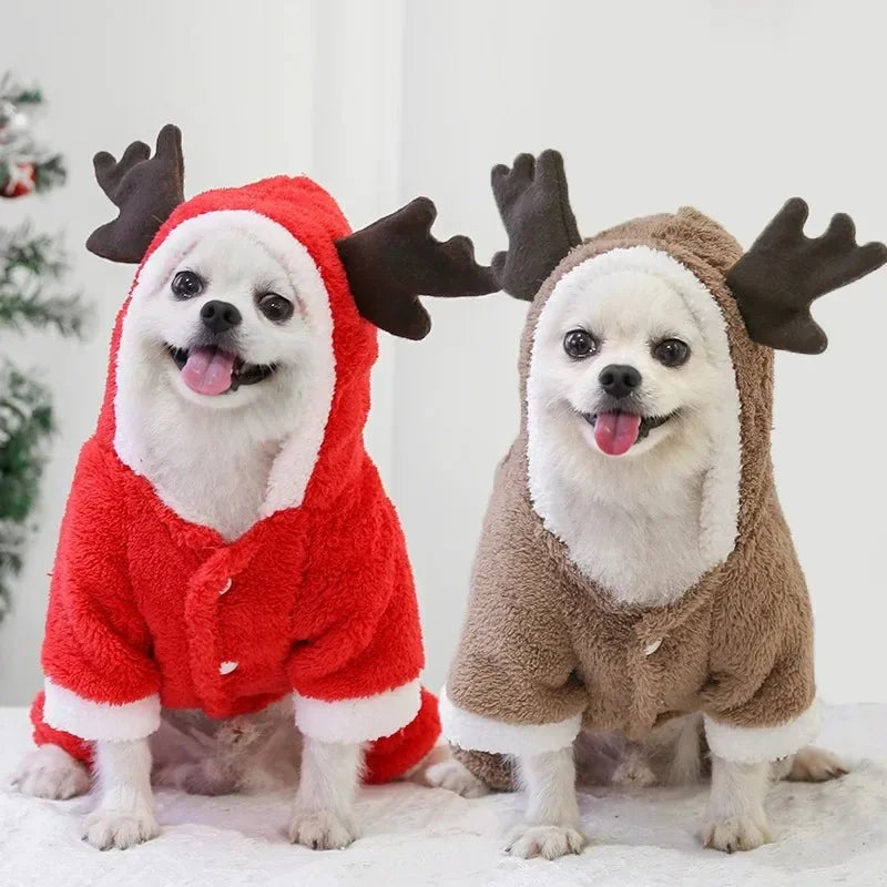 Christmas Dog Clothes Pet Clothes for Small Medium Dogs Winter Warm Elk Santa Claus Dog Cat Coat Hoodies Dogs Christmas Clothing