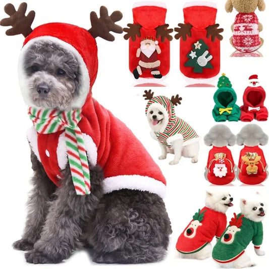 Christmas Dog Clothes Pet Clothes for Small Medium Dogs Winter Warm Elk Santa Claus Dog Cat Coat Hoodies Dogs Christmas Clothing