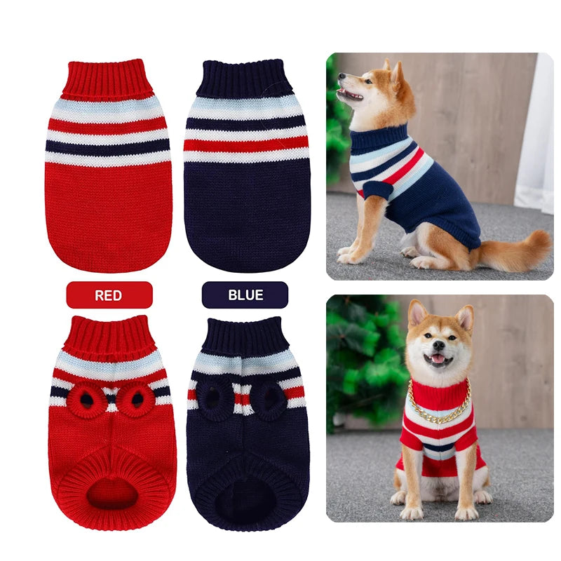 Dog Stripes Sweaters Winter Knitting Pet Sweater for Medium Large Dogs Christmas Elk Big Dog Clothes Labrador Pullovers Costume