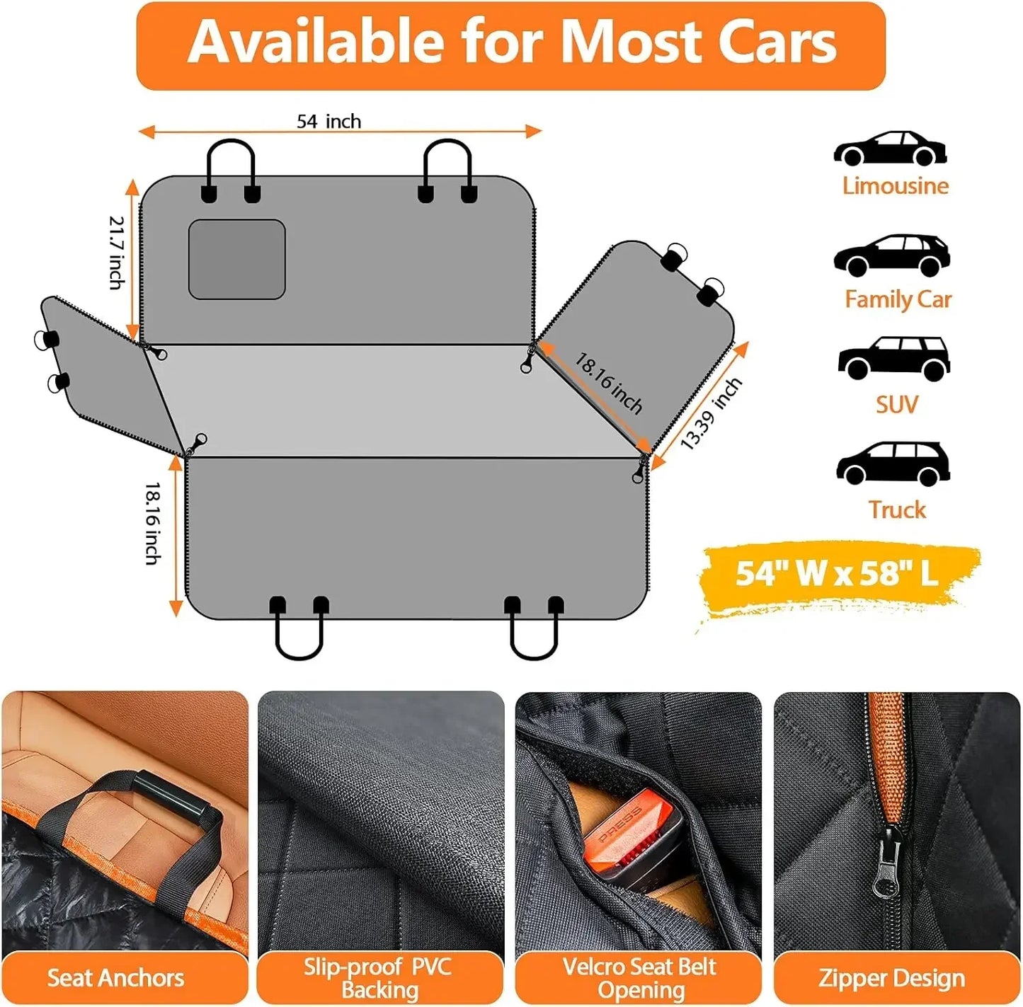 Back Seat Extender for Dogs Dog Car Seat Cover with Hard Bottom Dog Car Seat Bed Waterproof Dog Hammock for Car Pet Backseat